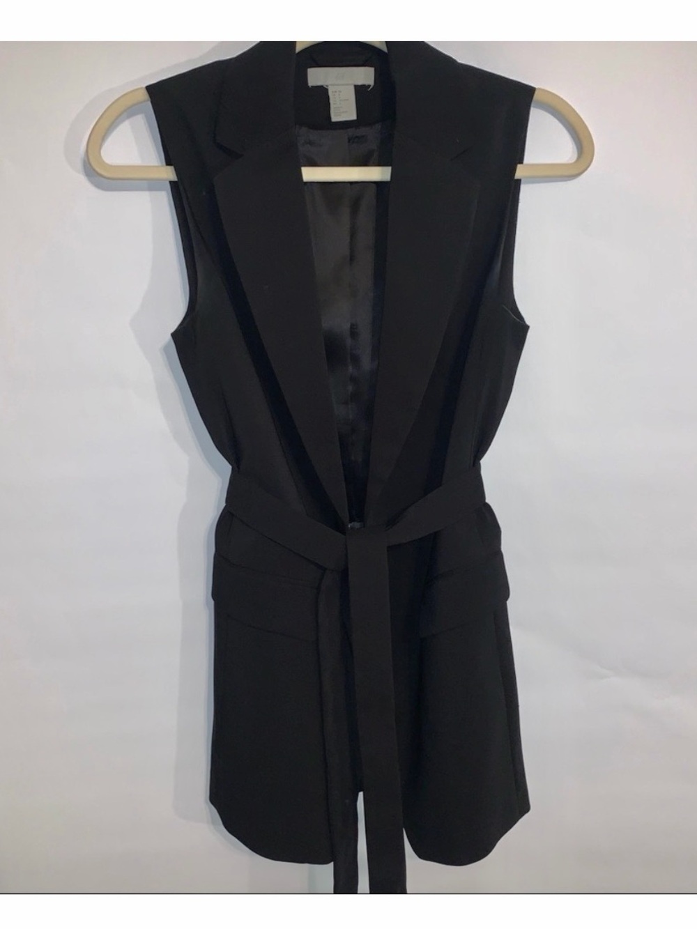 H&M Black Sleeveless Long Vest with Belt